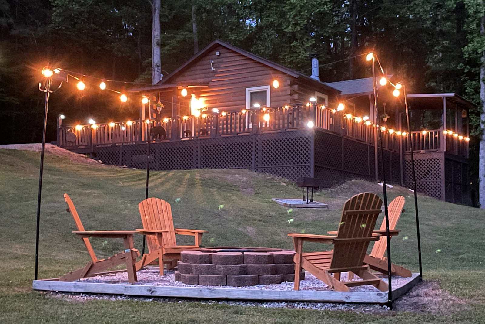 The cabin at night